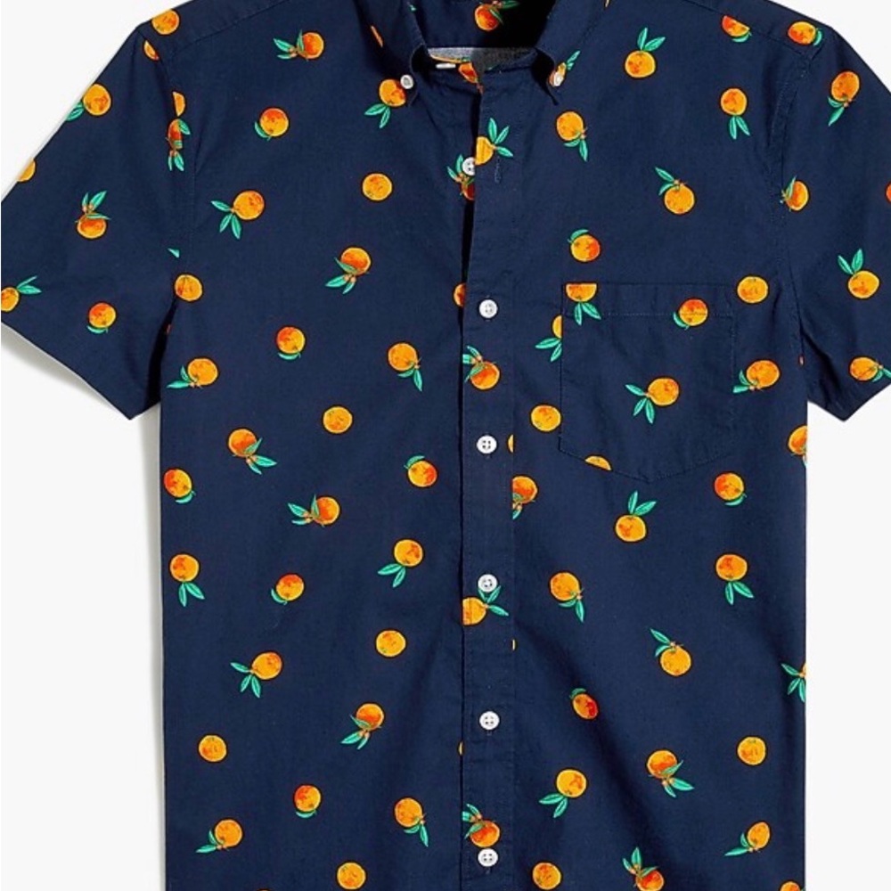 J. Crew Factory Short-sleeve slim orange-print flex casual shirt - Picture 6 of 6
